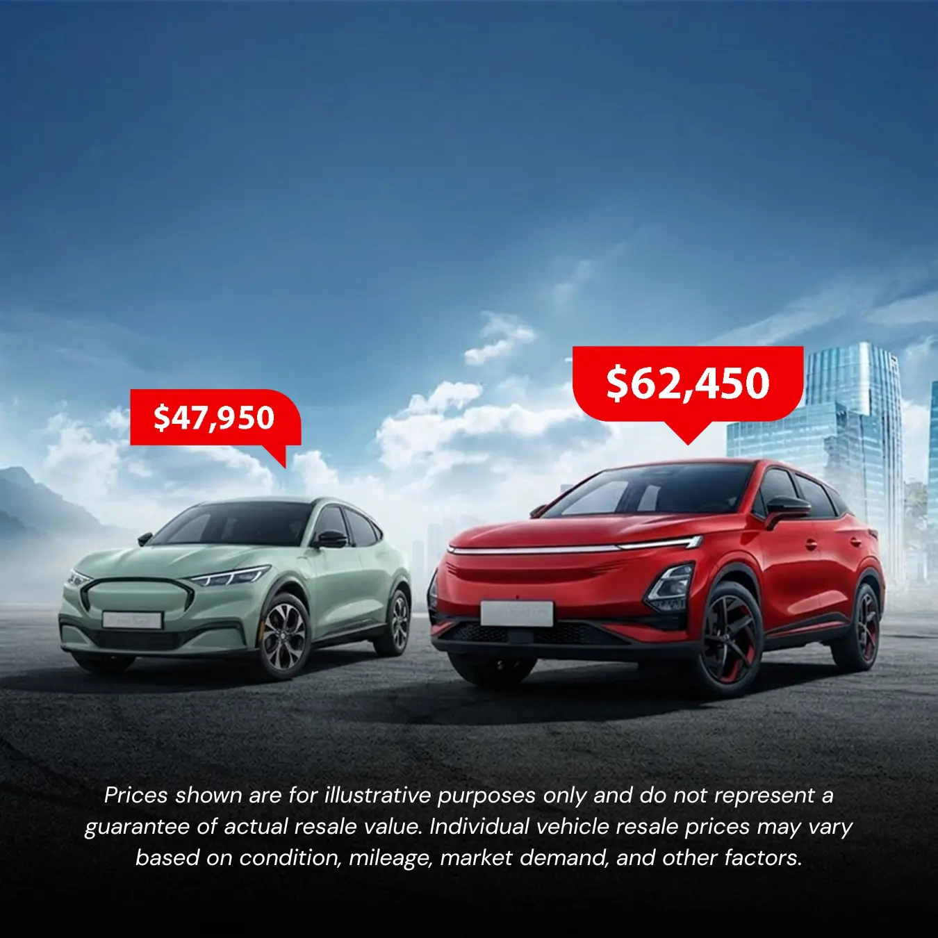 EV on coastal highway — front three-quarter view